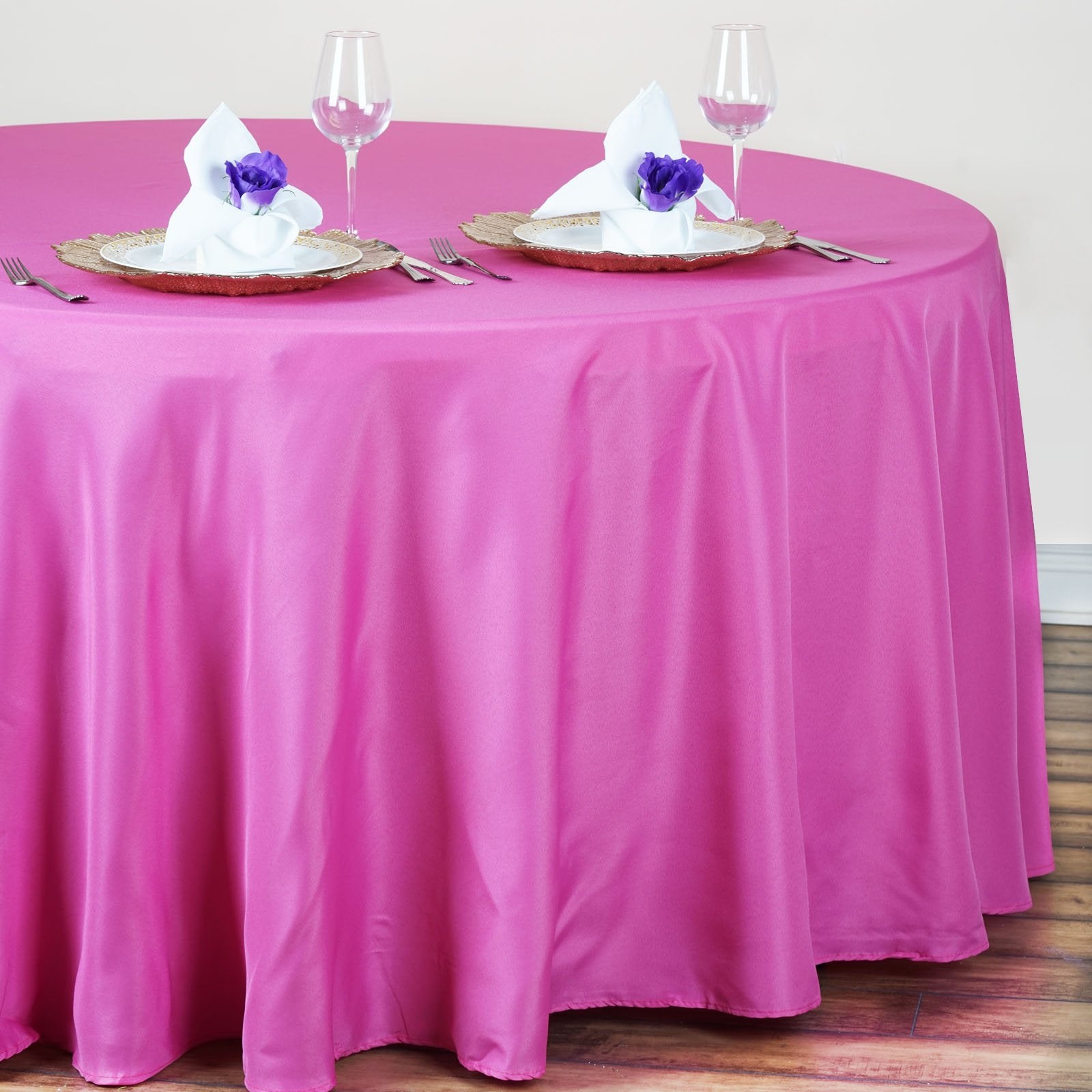 Balsacircle 120 Inch Fuchsia Round Tablecloths Fabric Table Cover Linens For Wedding Party Polyester Reception Banquet Events Ki